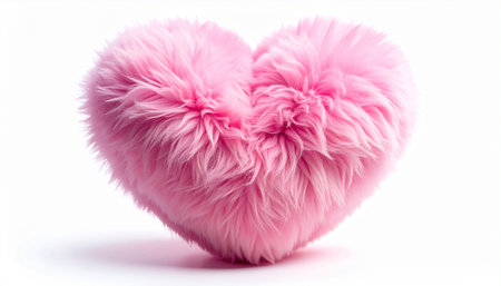 Pink fluffy heart isolated on white background, valentine day conceptの素材