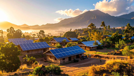 solar energy in the mountain at sunset, beautiful photo digital pictureの素材