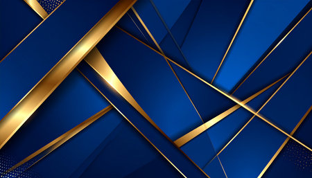 Blue abstract background with golden lines. Graphic design element. Vector illustrationの素材