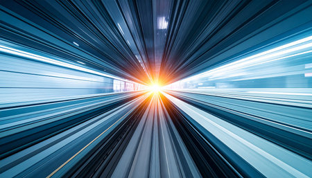 Motion blur of high speed train moving in tunnel,motion blur abstract background.の素材