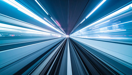 Motion blur of train moving at high speed in tunnel, abstract background.の素材