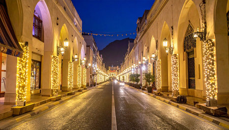 Night view of the main street of the old town of Tbilisi, Georgiaの素材