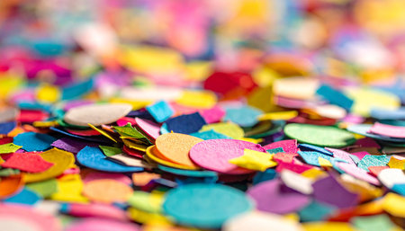 Colorful confetti as a background. Shallow depth of field.の素材