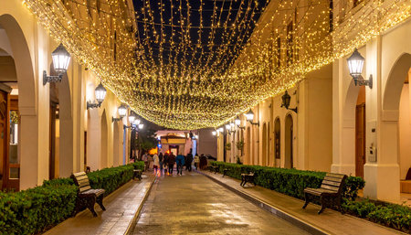 The night view of the street decorated for Christmas and New Year.の素材
