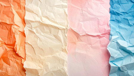 Colored crumpled paper as a background, close up.の素材