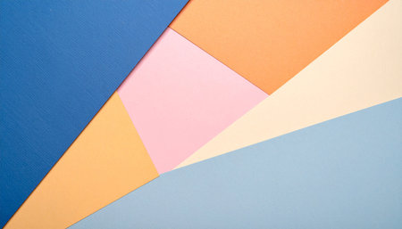 Color papers geometry composition background with pink, blue and beige tonesの素材