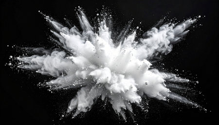 White powder explosion isolated on black background. 3d rendering, 3d illustration.の素材