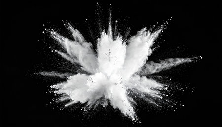 Explosion of white powder on black background. 3d rendering.の素材