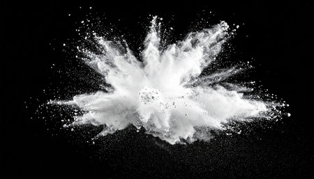 Explosion of white powder on black background. Abstract design element.の素材