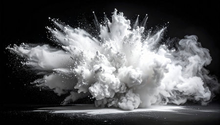 Explosion of white smoke isolated on black background. 3d renderingの素材