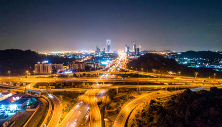 Aerial view of highway and cityscape in Seoul, South Koreaの素材