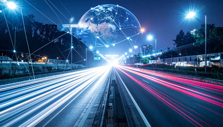light trails on the street,chongqing china.の素材