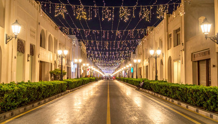 Hanoi old town street at night, Vietnamの素材
