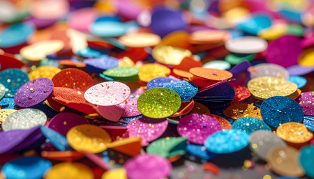 Colorful confetti background, close-up, shallow depth of fieldの素材