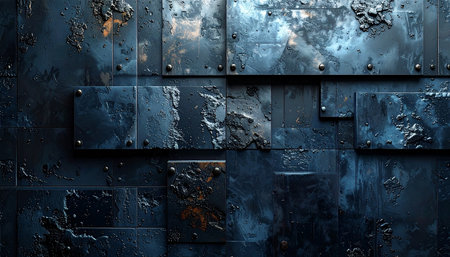 3d illustration of abstract metal background with rivets and rust stainsの素材