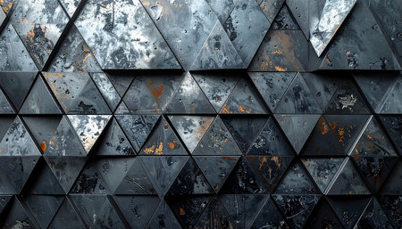 Abstract background of metal triangle shapes. 3d rendering, 3d illustration.の素材
