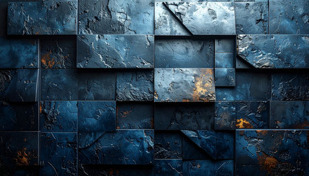 Dark blue metal background with grunge texture. 3d render illustrationの素材