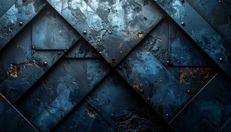 Blue metal background with rivets and rhombus. 3d illustrationの素材