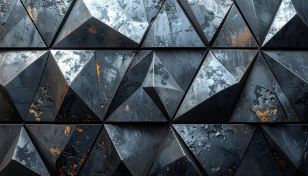 Abstract geometric background of black and white triangles. 3d render illustrationの素材