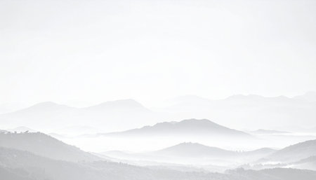 Foggy landscape with mountains in the background. Panoramic view.の素材