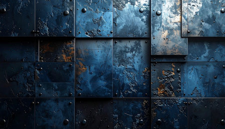 3d rendering of abstract metal background with rivets and rust stainsの素材