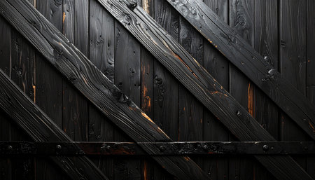 Wooden background with black planks, close-up view.の素材