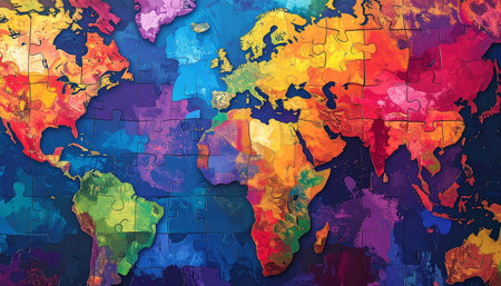 Colorful puzzle map of the world as a concept of global communicationの素材