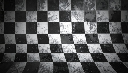 Black and white checkered chessboard background. 3d renderingの素材
