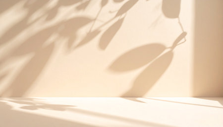 abstract scene with shadows from tree branches on a white wall.の素材