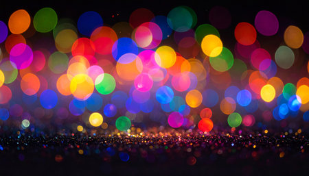 Colorful bokeh on black background. Christmas and New Year conceptの素材