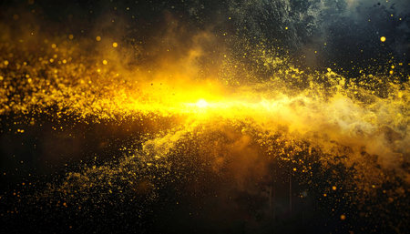 Explosion of gold dust on a black background. 3d renderingの素材