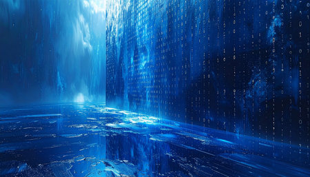 Futuristic cyberspace with binary code, 3d renderの素材
