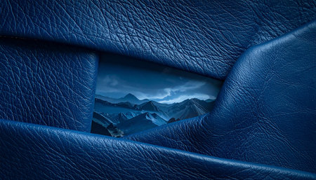 Abstract background of blue leather with a beautiful view of the mountains.の素材