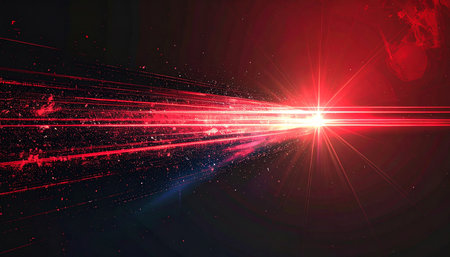 abstract red background with lens flare and bokeh effect.の素材