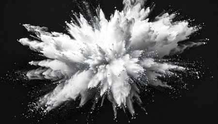 3d rendering of white cloud explosion on black background with copy spaceの素材