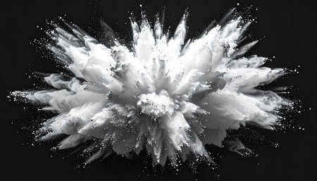 White paint explosion on black background. 3d rendering, 3d illustration.の素材