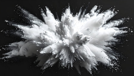 Explosion of white powder on a black background. 3d renderingの素材