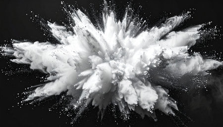 Explosion of white powder on a black background. 3d renderingの素材