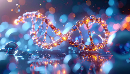 DNA molecule on a dark background. 3D illustration. Bokeh.の素材
