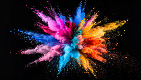 Explosion of colored powder, isolated on black background. Abstract colored backgroundの素材