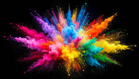 Explosion of colored powder, isolated on black background. Abstract colored backgroundの素材