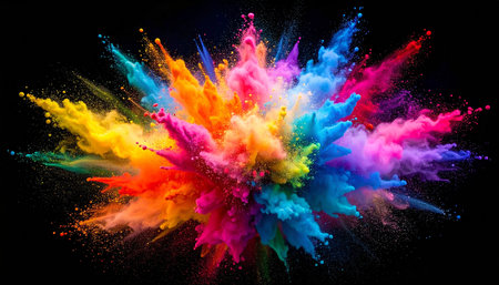 Explosion of colored powder, isolated on black background. Abstract colored backgroundの素材