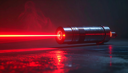 3d illustration of an electric torch on dark background with red lightの素材