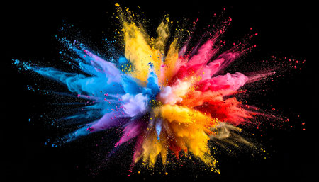 Explosion of colored powder, isolated on black background. Abstract colored backgroundの素材
