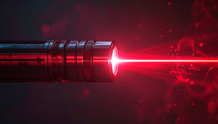 Digital illustration of a camera lens in red light. 3D renderingの素材