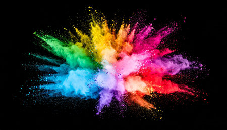 Explosion of colored powder isolated on black background. Abstract colored backgroundの素材