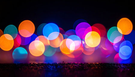 Colorful bokeh lights background. Christmas and New Year holidays concept.の素材
