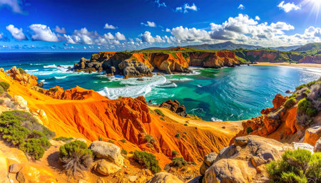 Famous Praia da Rocha beach in Algarve region, Portugalの素材
