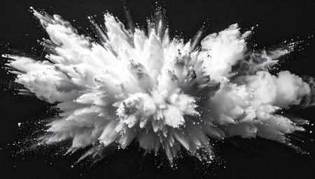 3d rendering of white cloud explosion on black background with copy spaceの素材