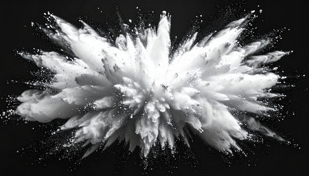 Explosion of white powder on black background. 3D rendering.の素材
